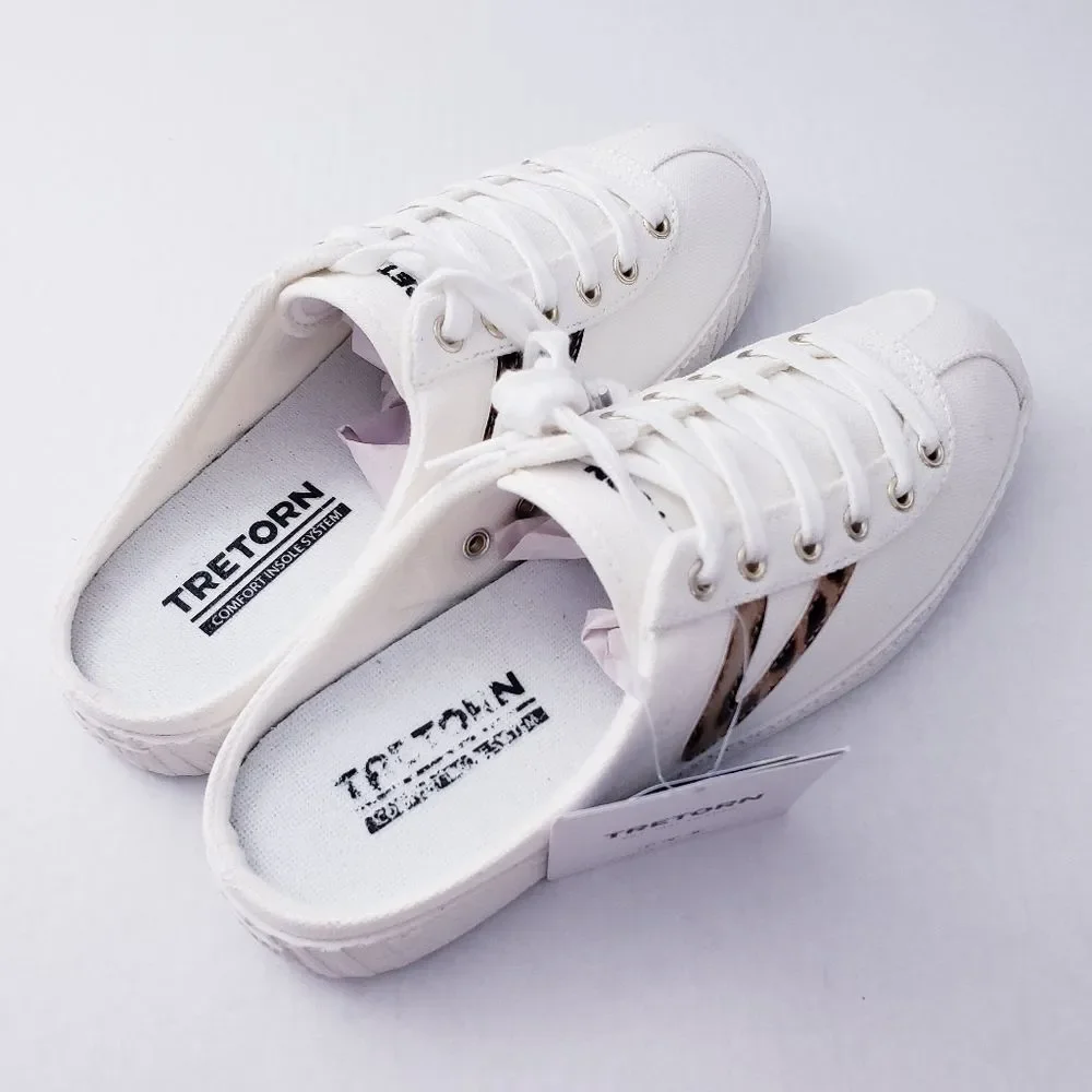 💥SOLD💥Tretorn Easy Nylite Canvas Lace Up Slip On Sneakers Mule Leopard Size 7 - Picture 6 of 11